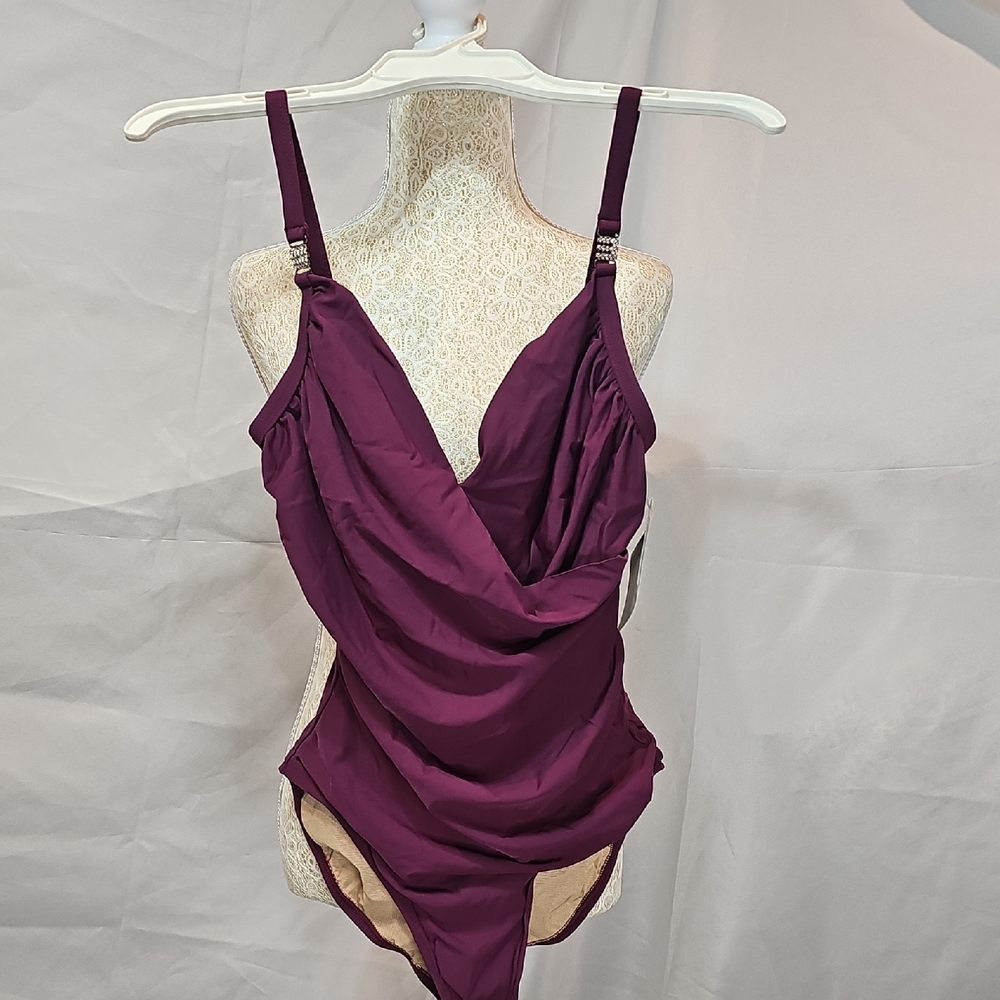 Newport News Plum One-Piece Swimsuit with Draped Front